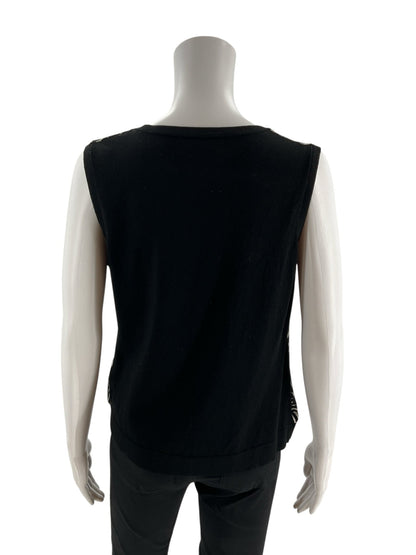Jones New York gray and black animal print sleeveless blouse, size large petite, with a knit back for business casual wear.