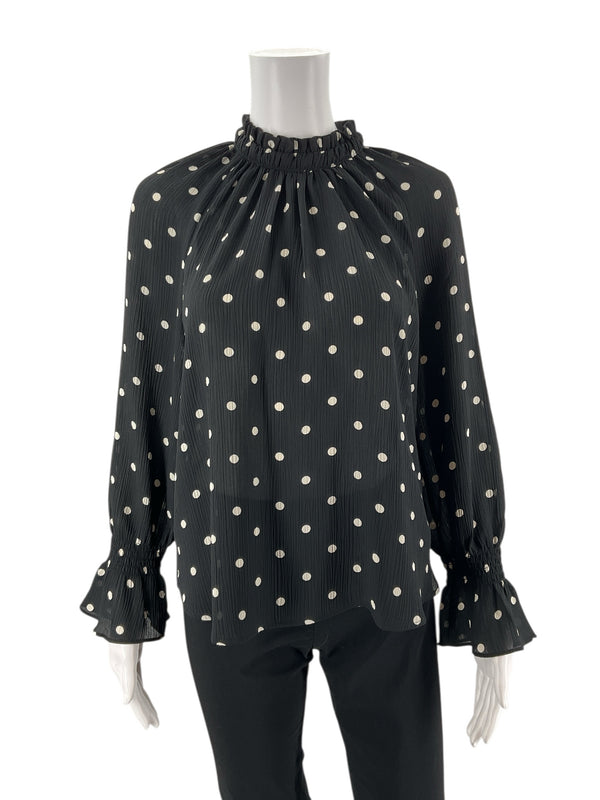 Loft Black/White Polka Dot Pre-Owned Ladies Top - Size Medium Petite