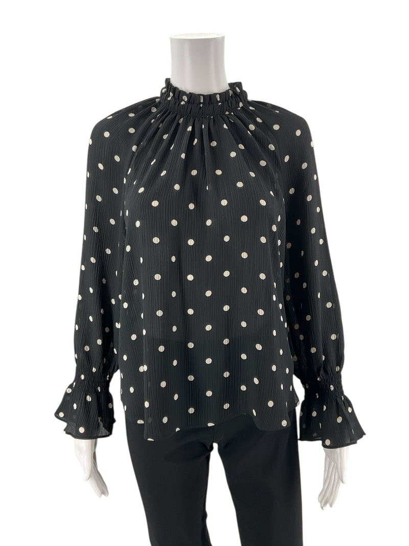 Loft Black/White Polka Dot Pre-Owned Ladies Top - Size Medium Petite