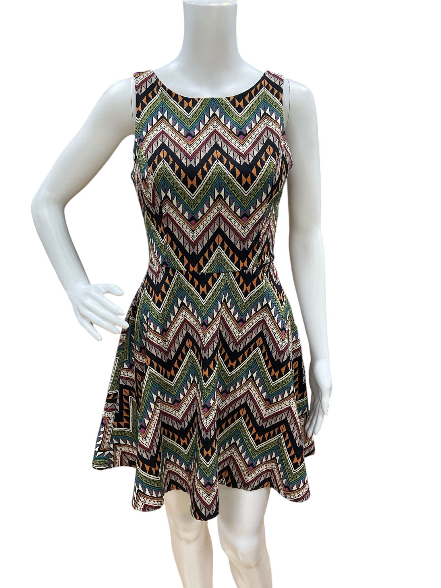 Lush Navy/Multi Chevron Dress Size Small  - close up