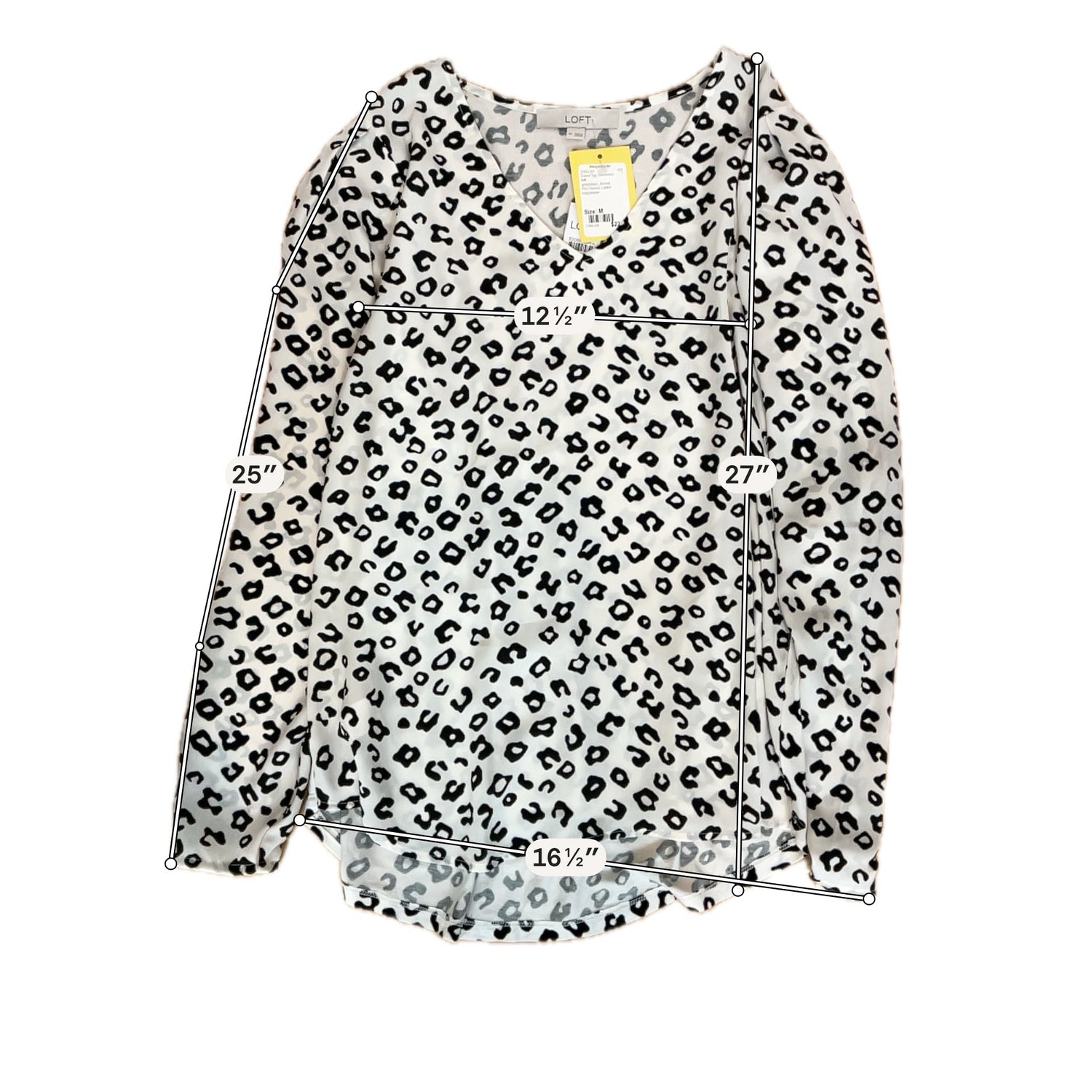 LOFT Leopard Print Mixed Media Blouson Sleeve Top Size Medium