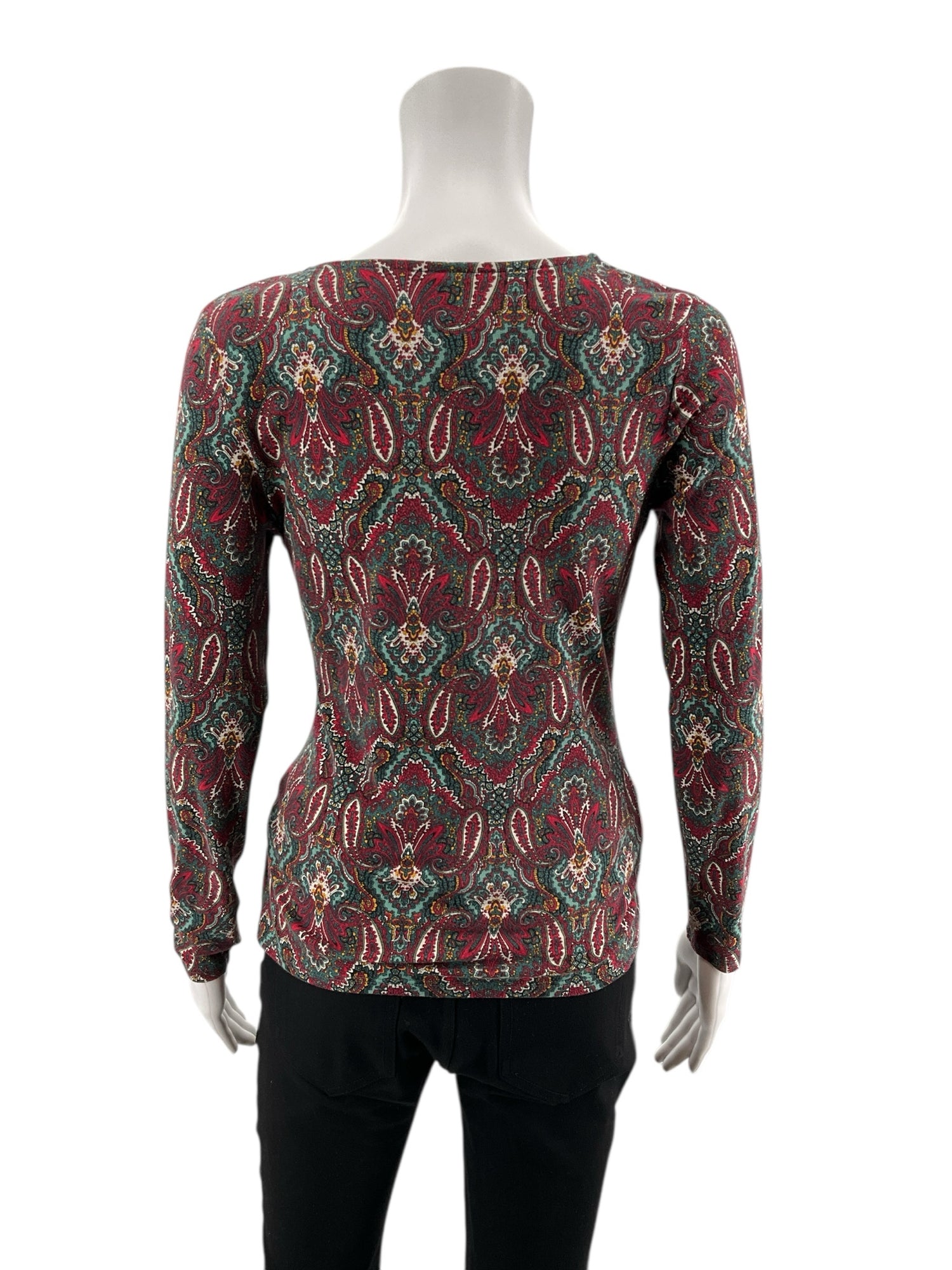 Talbots Red/Green Paisley Pre-Owned Ladies Casual Top -  Size Small Petite