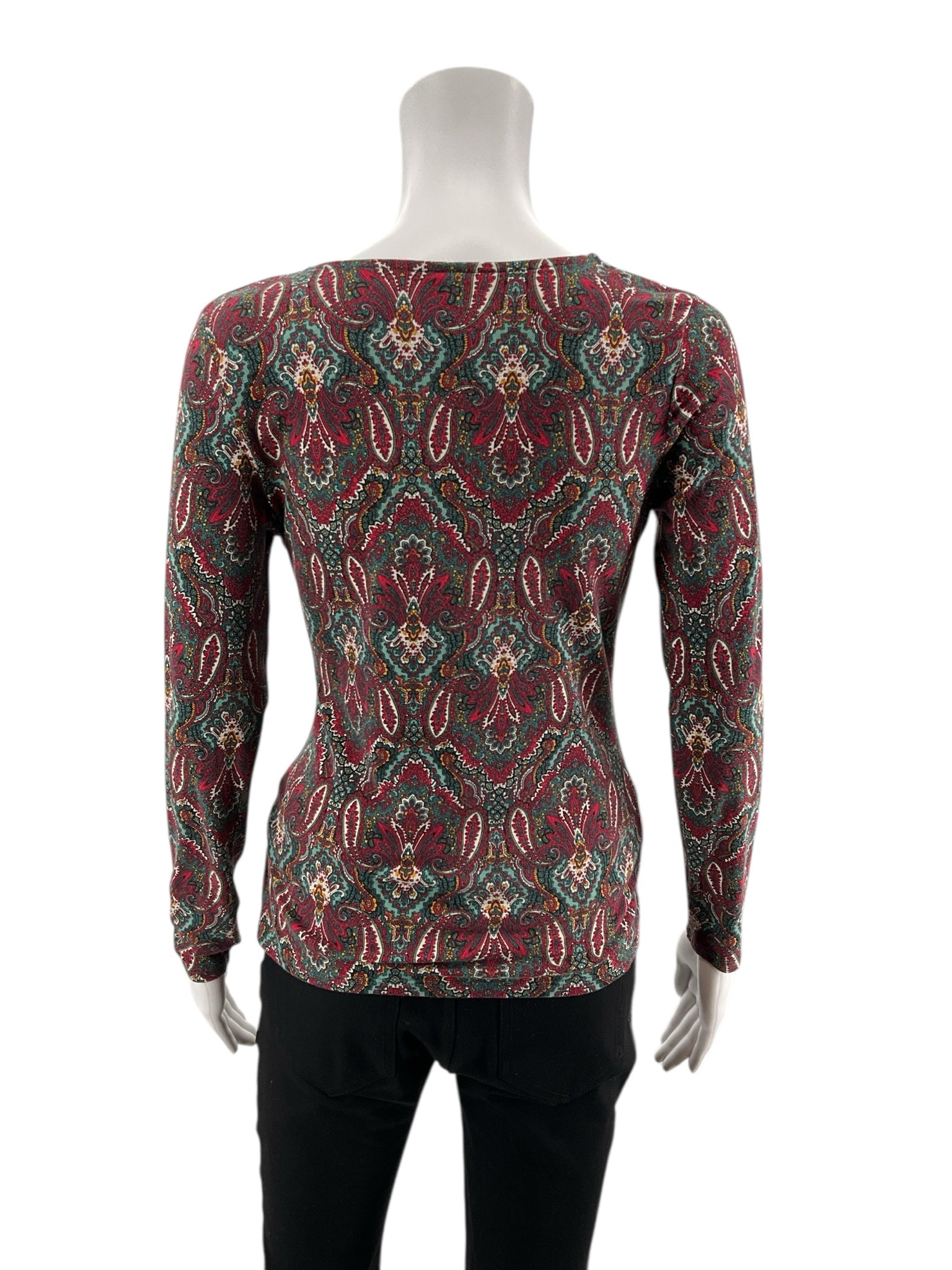 Talbots Red/Green Paisley Pre-Owned Ladies Casual Top -  Size Small Petite