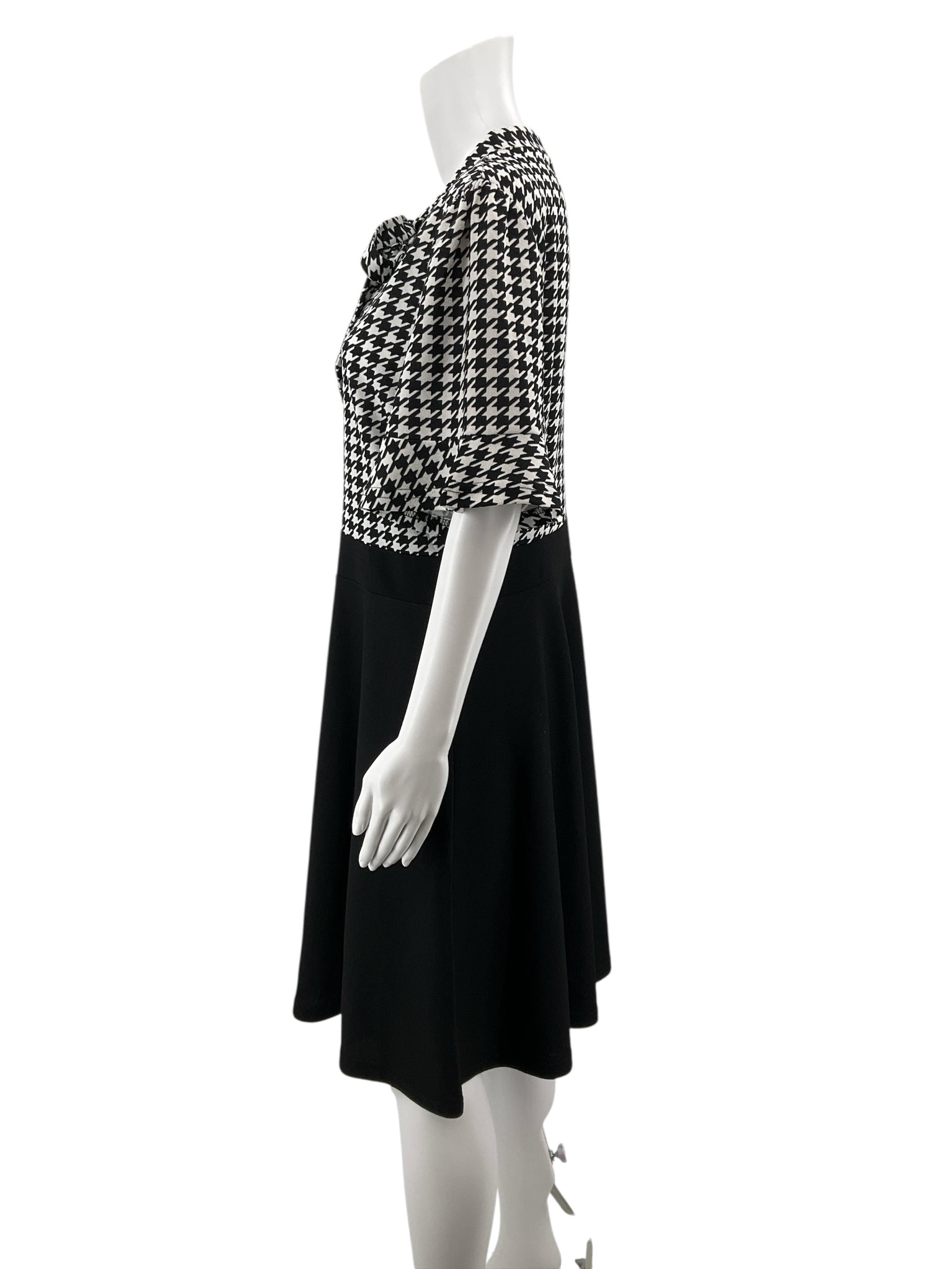 No Brand Houndstooth Tie-Neck Dress Black White A-Line Size XL