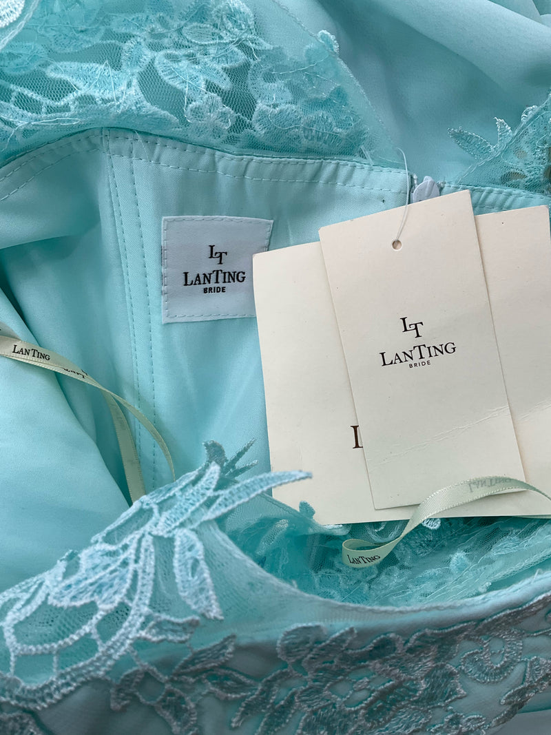 LT LanTing Bride Light Aqua Solid Pre-Owned Ladies Dress - Size Medium