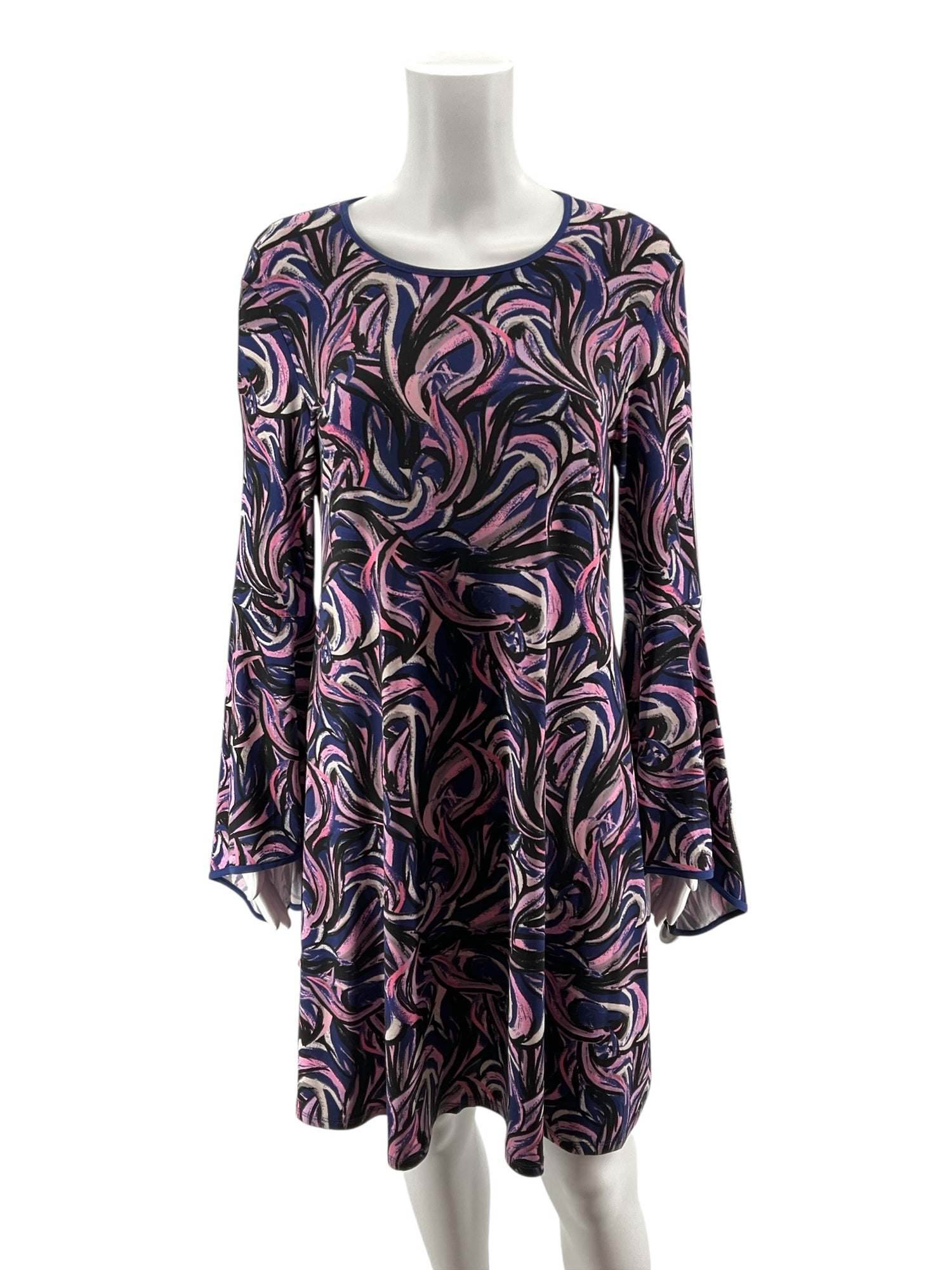 Taylor Purple &amp; Black Abstract Print Bell Sleeve Tunic Dress Size 6