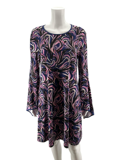Taylor Purple &amp; Black Abstract Print Bell Sleeve Tunic Dress Size 6