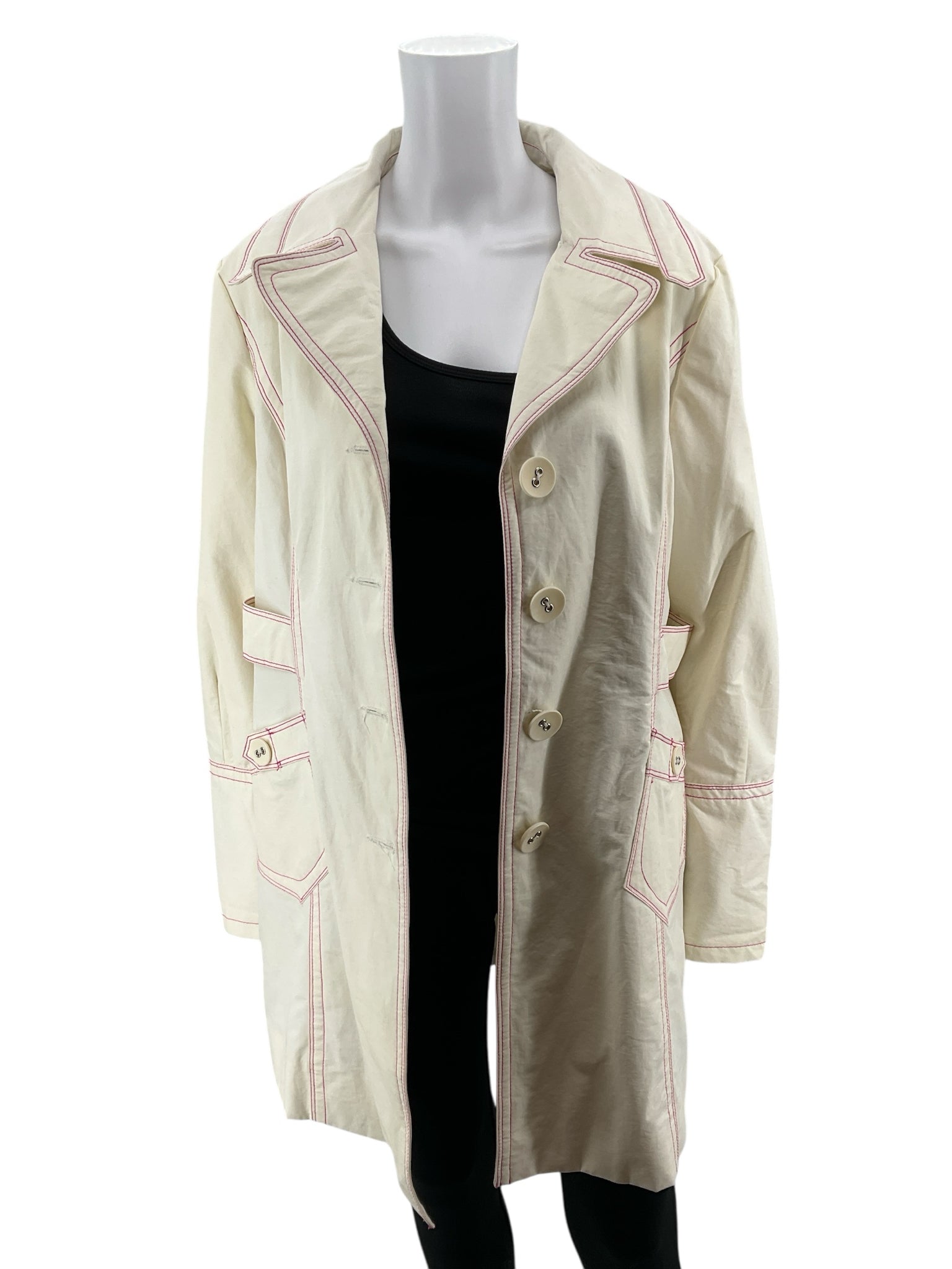 Guess Pink Contrast Stitch Classic Trench Coat Jacket Womens Size XL