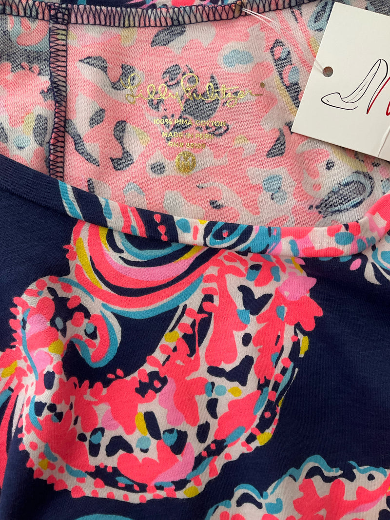 Lilly Pulitzer Pink/Navy/White Print Pre-Owned Ladies Dress - Size Medium