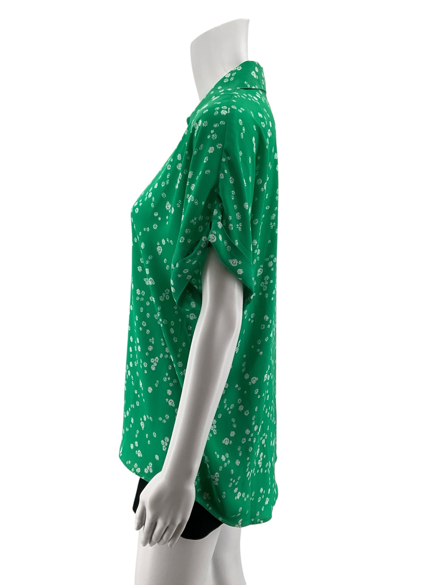 cabi Poppy Top Green White Floral Short Sleeve Blouse Size S Style 6082