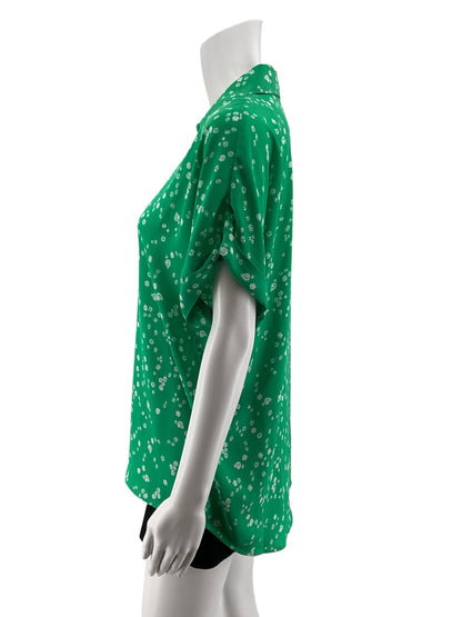 cabi Poppy Top Green White Floral Short Sleeve Blouse Size S Style 6082