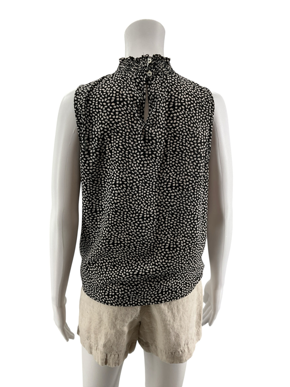 She + Sky Smocked Mock Neck Leaf Print Tie Hem Blouse Size Medium