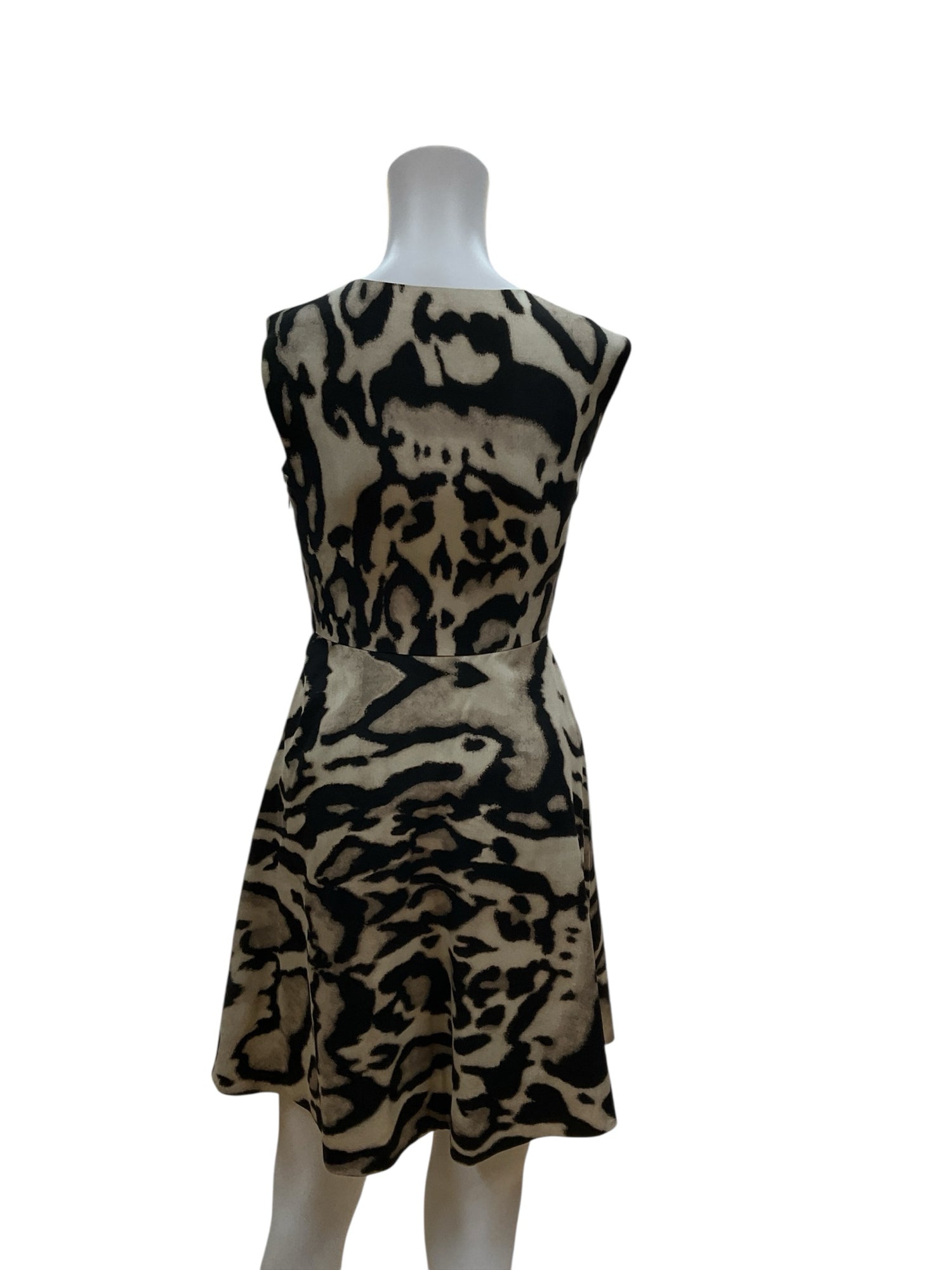 Diane von Furstenberg Tan/black Fit and Flare DVF Animal Print Wool Silk Flare Dress Size 0 - Size 0