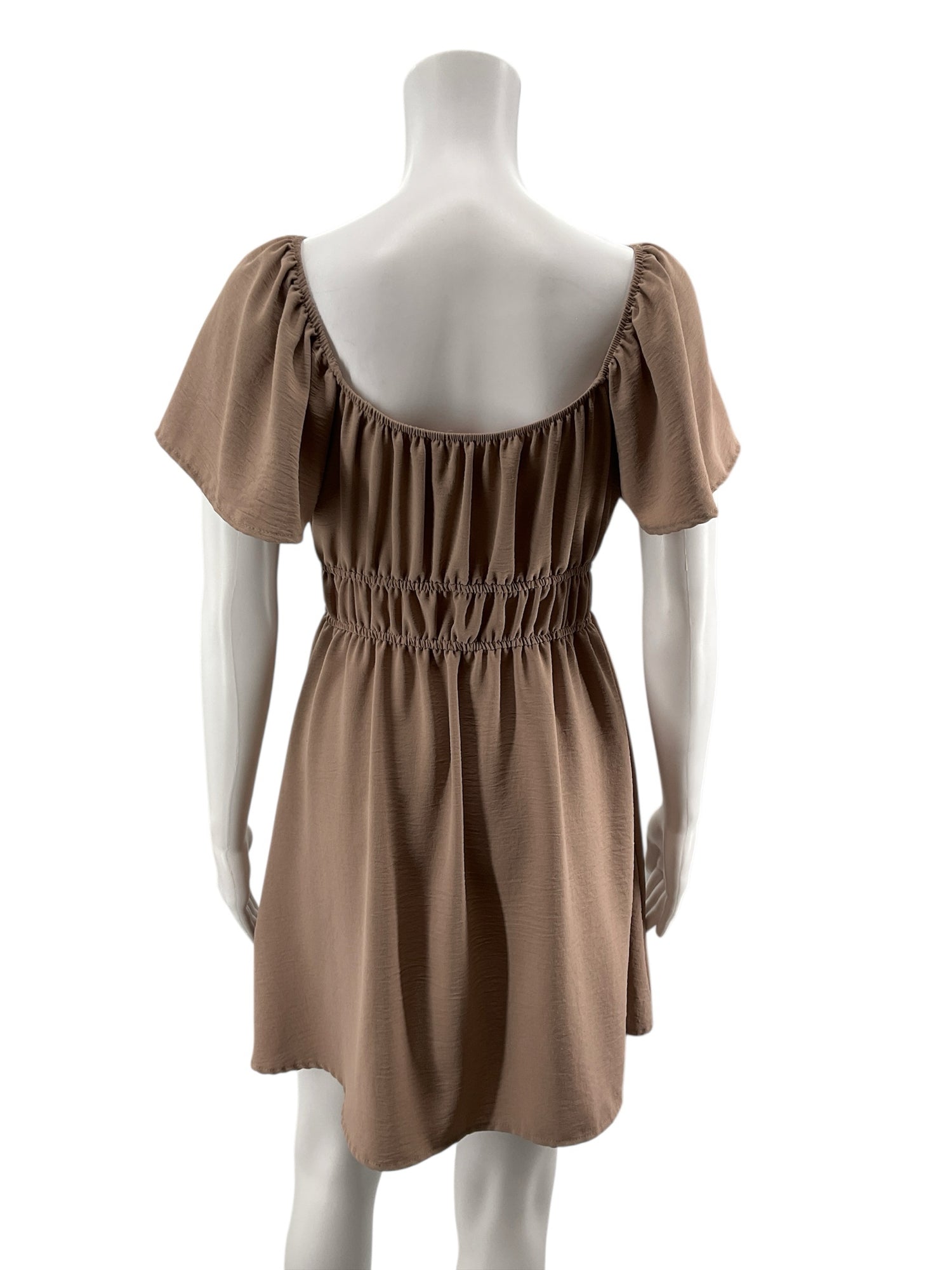Altar'd State Taupe Shirred Waist Flutter Sleeve Mini Dress