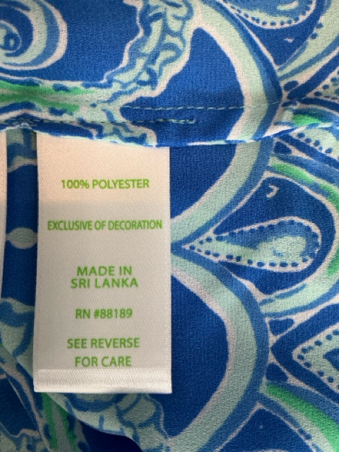 Lilly Pulitzer Elsa Tunic Top Hook Line Sinker Print Blue Green Size Large