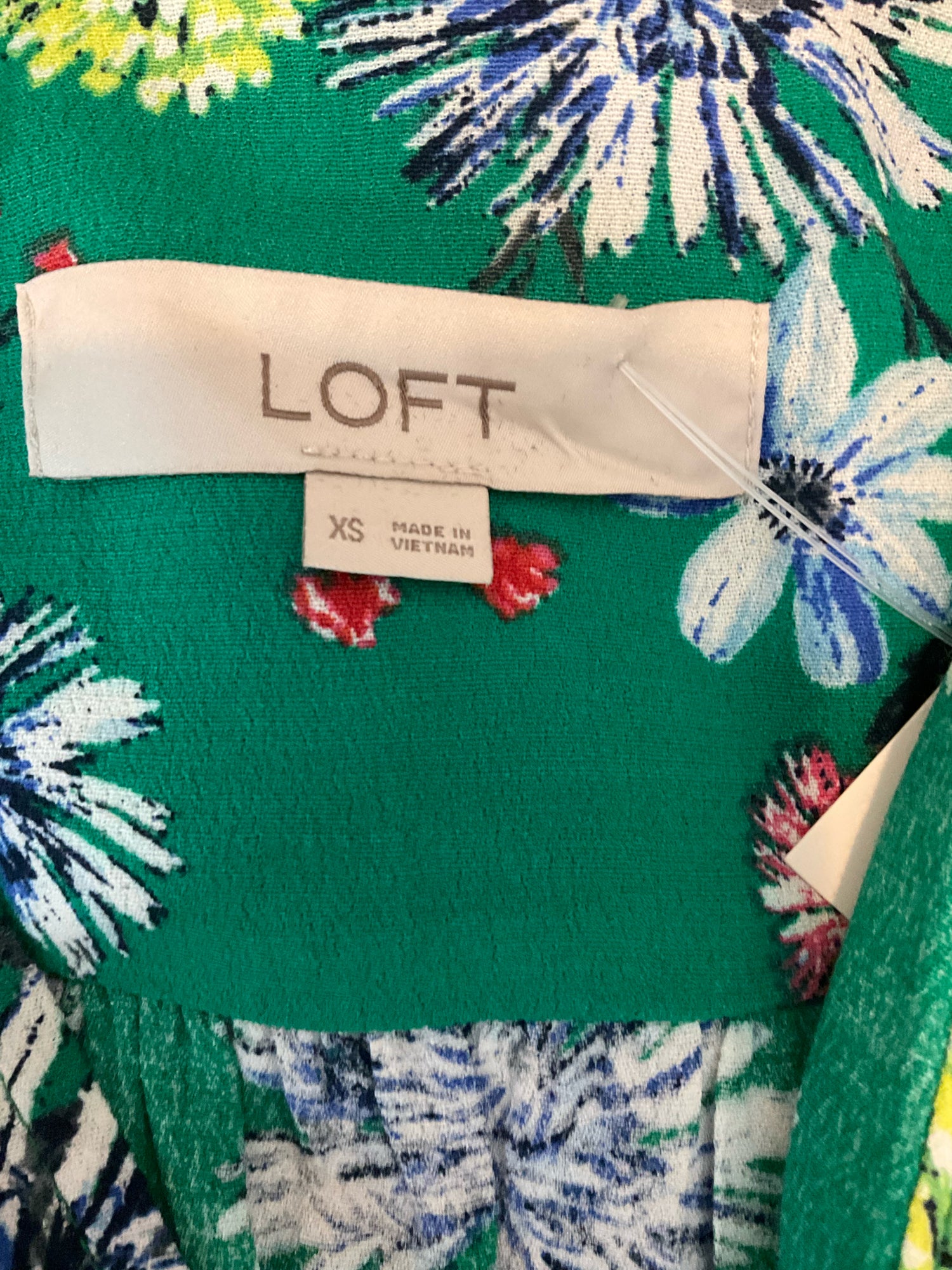 LOFT Floral Ruffle Split Neck Bishop Sleeve Blouse Green XS