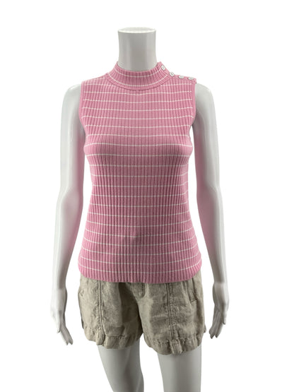 Talbots Striped Mock Neck Button Shoulder Sweater Tank Top | Size Small Petite