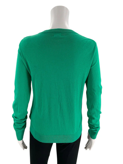 J Crew green solid pre-owned ladies top in size medium displayed on a hanger against a neutral background.