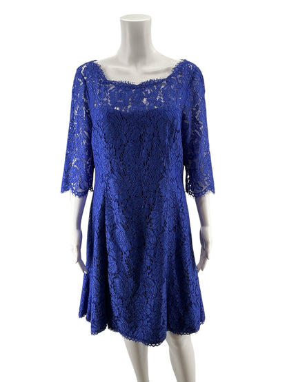 Eliza J Royal Blue Lace Cocktail Dress 3/4 Sleeve Size 14