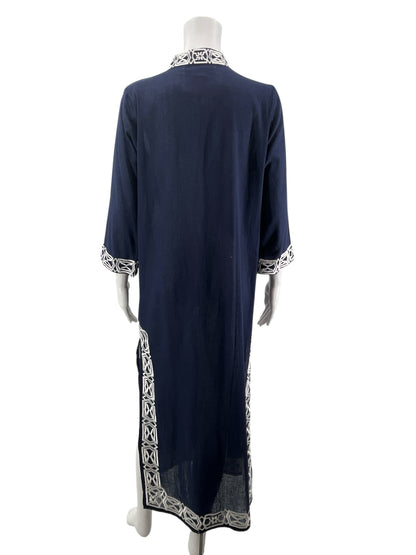 Gretchen Scott navy/white Coverup Navy &amp;amp; White Embroidered Maxi Tunic Dress Cover-Up - Size M