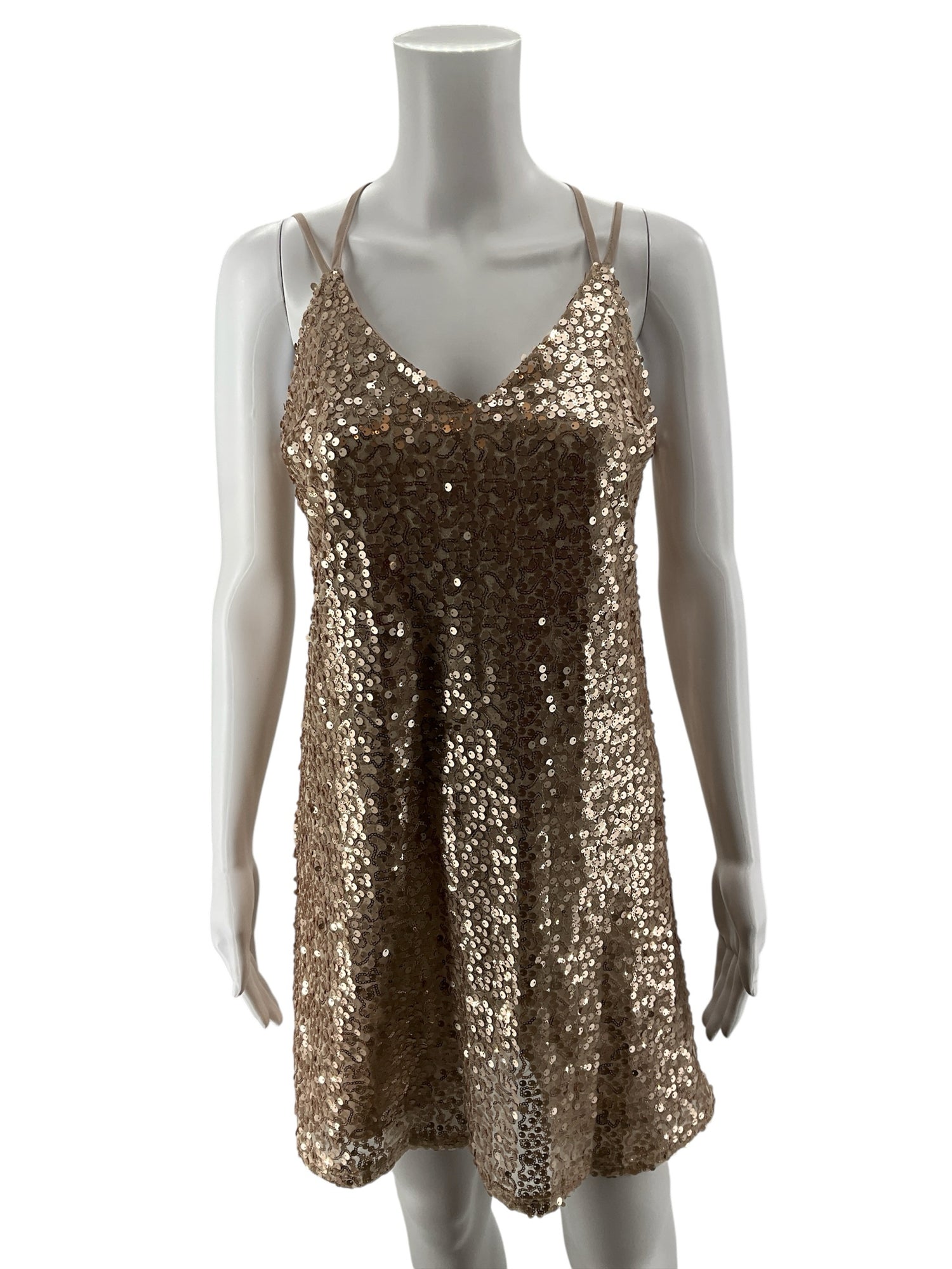 Xhilaration Rose Gold Sequin V-Neck Spaghetti Strap Mini Dress XS