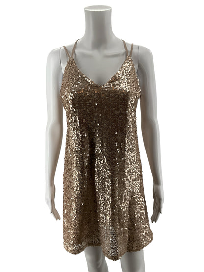 Xhilaration Rose Gold Sequin V-Neck Spaghetti Strap Mini Dress XS