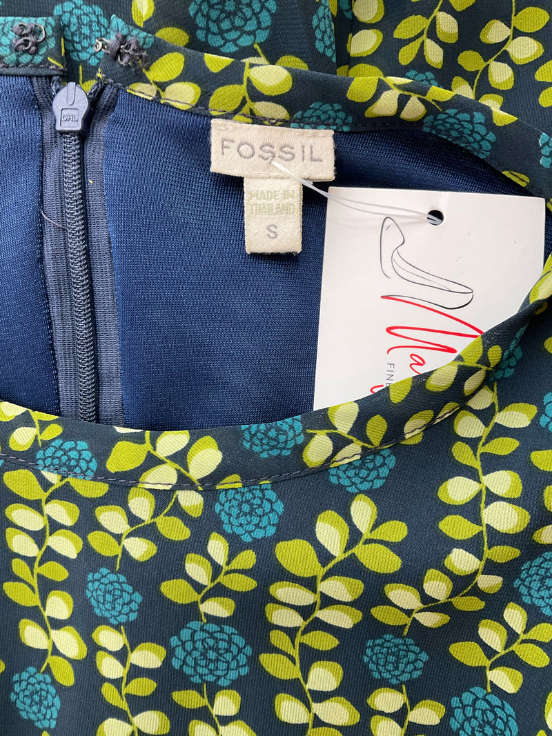 Fossil Navy/Green Floral Pre-Owned Ladies Dress - Size Small
