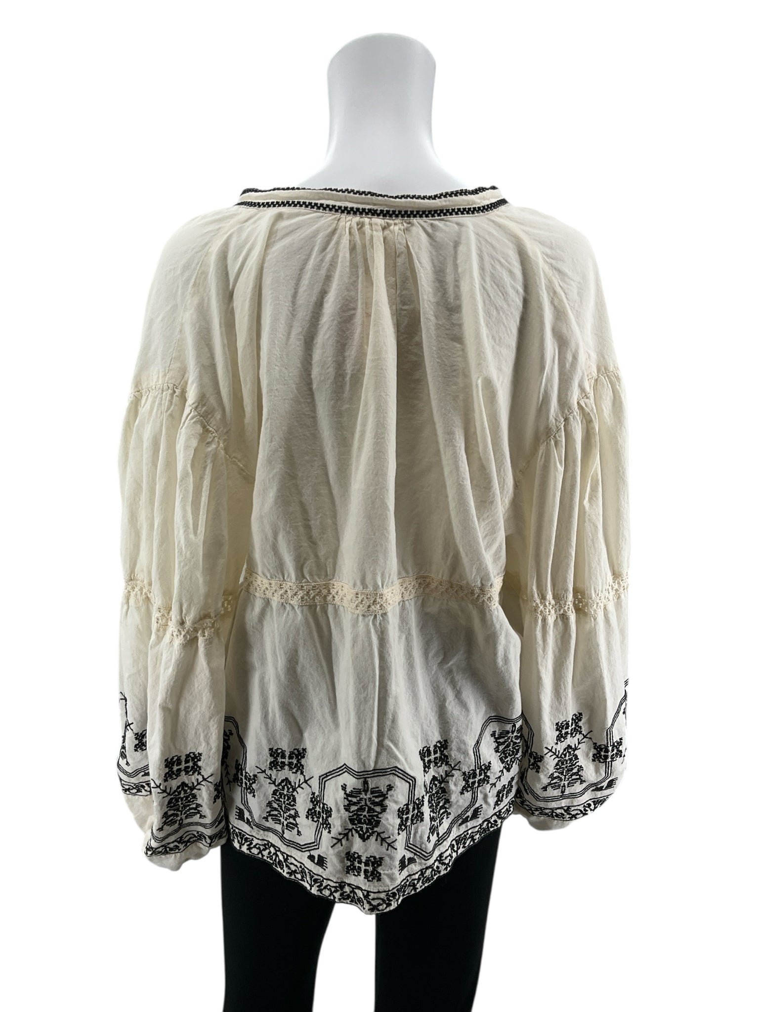Solitaire Cream Embroidered Bohemian Peasant Blouse Top XL
