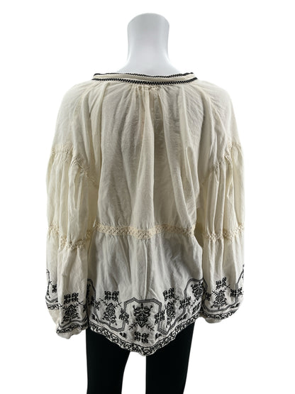 Solitaire Cream Embroidered Bohemian Peasant Blouse Top XL