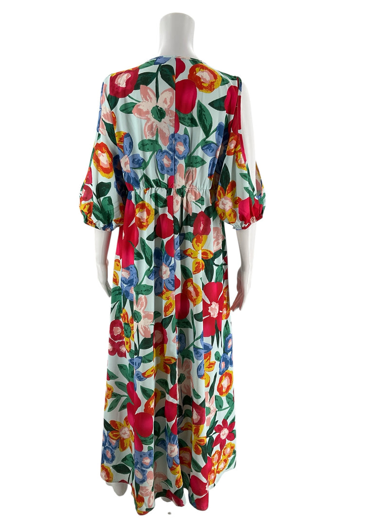 Cezele Green/Pink/Blue Floral Pre-Owned Ladies New With Tags Dress - Size Small - Margaret’s Fine Consignment
