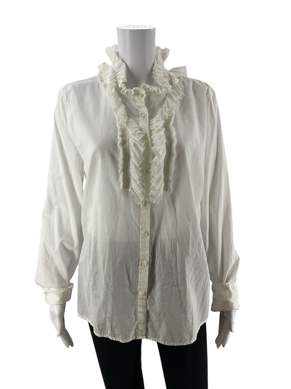 J Crew White Solid Pre-Owned Ladies Top - Size Large