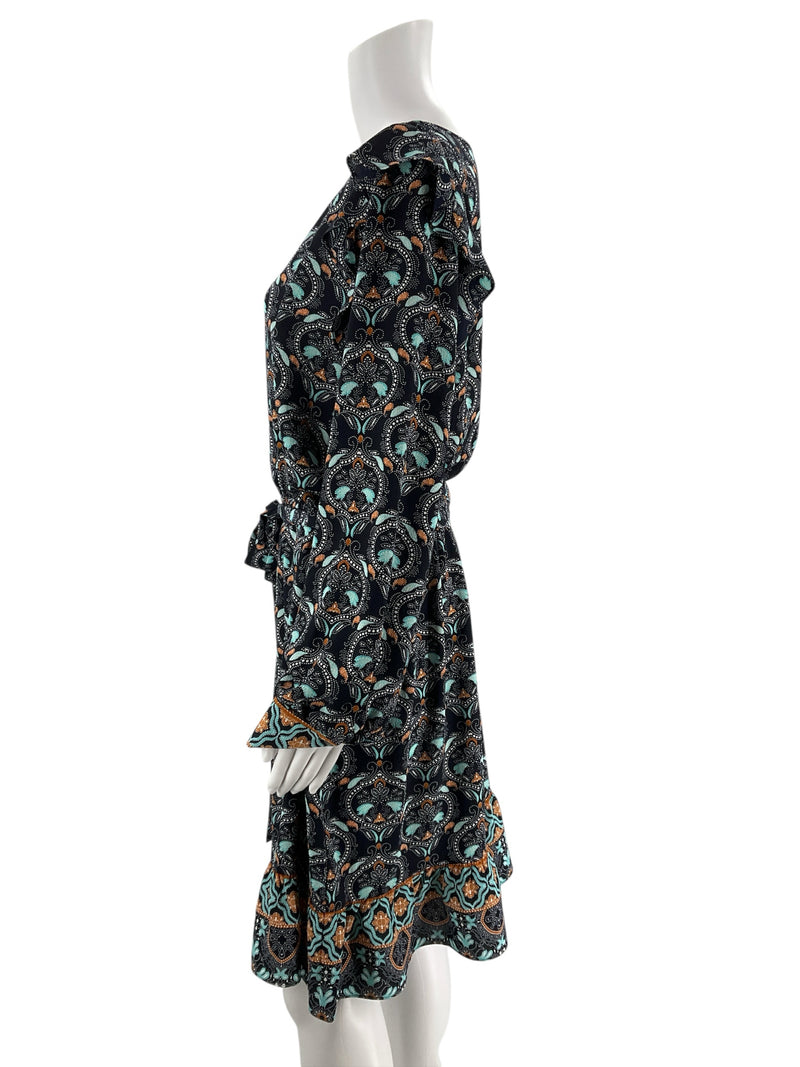 Loft Navy/Teal/Brown/White Print Pre-Owned Ladies Dress - Size XL