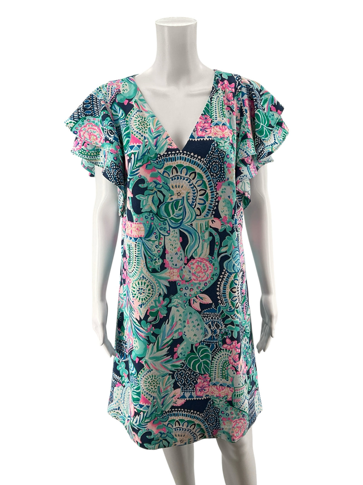 Lilly Pulitzer Kippa Ruffle Sleeve Shift Dress Bennet Blue Seen &amp;amp; Herd Size 8 - ONLINE ONLY