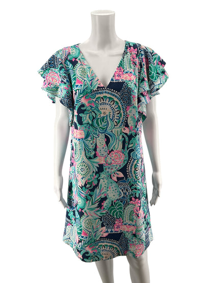 Lilly Pulitzer Kippa Ruffle Sleeve Shift Dress Bennet Blue Seen &amp;amp; Herd Size 8 - ONLINE ONLY