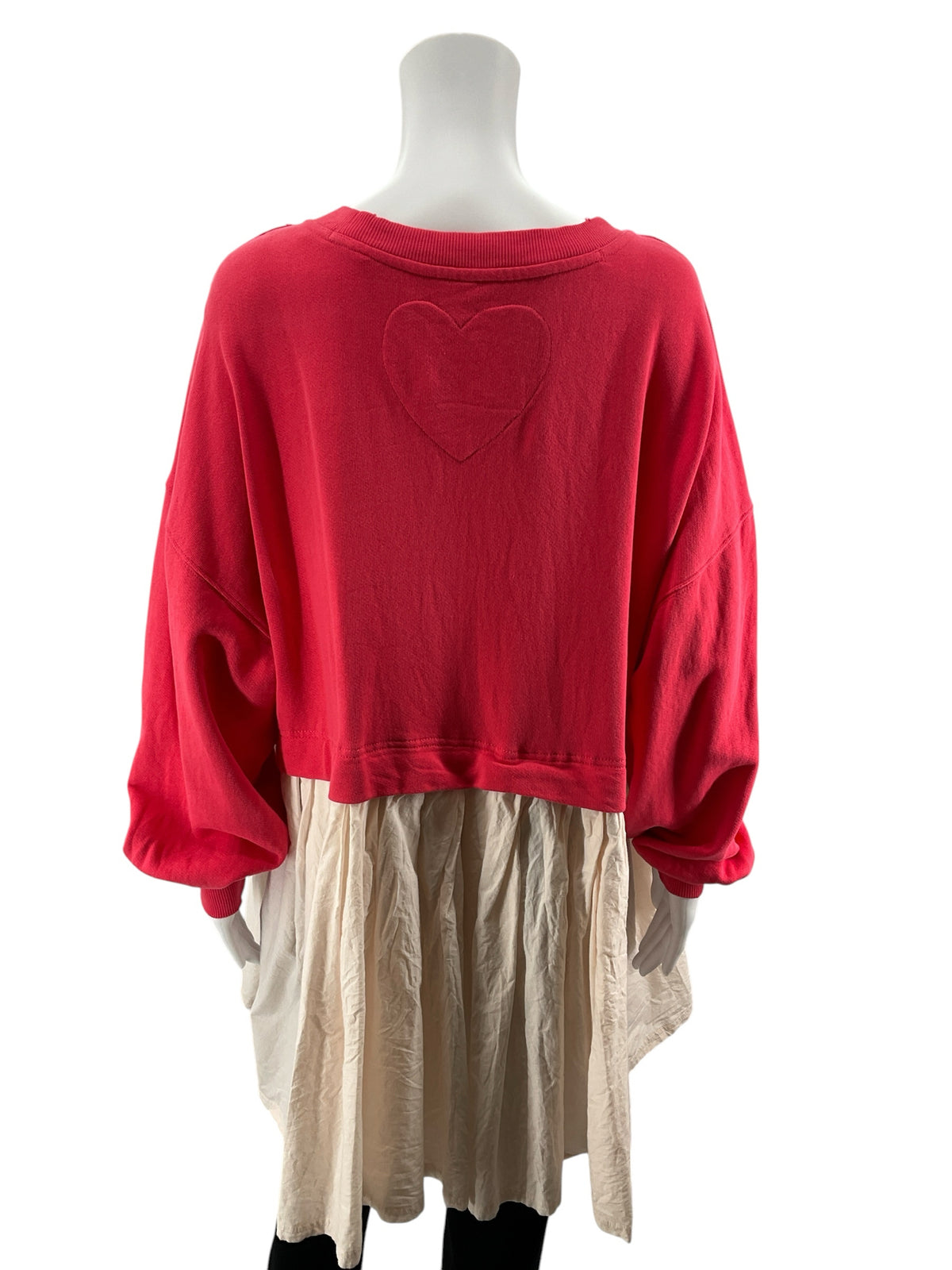 Free People Mixed Media Layered Sweatshirt Tunic Top - Pink, Cream Size XS - ONLINE ONLY