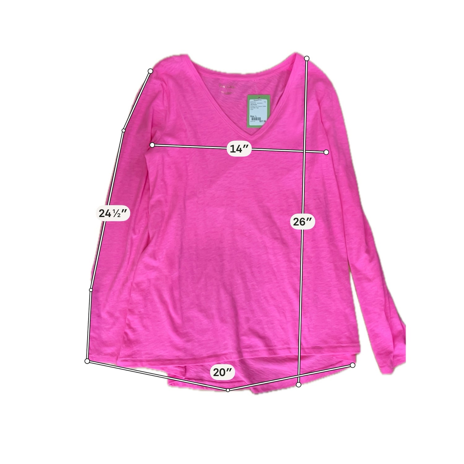 Lilly Pulitzer Etta V-Neck Tee Hot Pink Long Sleeve Slub Top Size Large