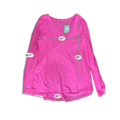 Lilly Pulitzer Etta V-Neck Tee Hot Pink Long Sleeve Slub Top Size Large