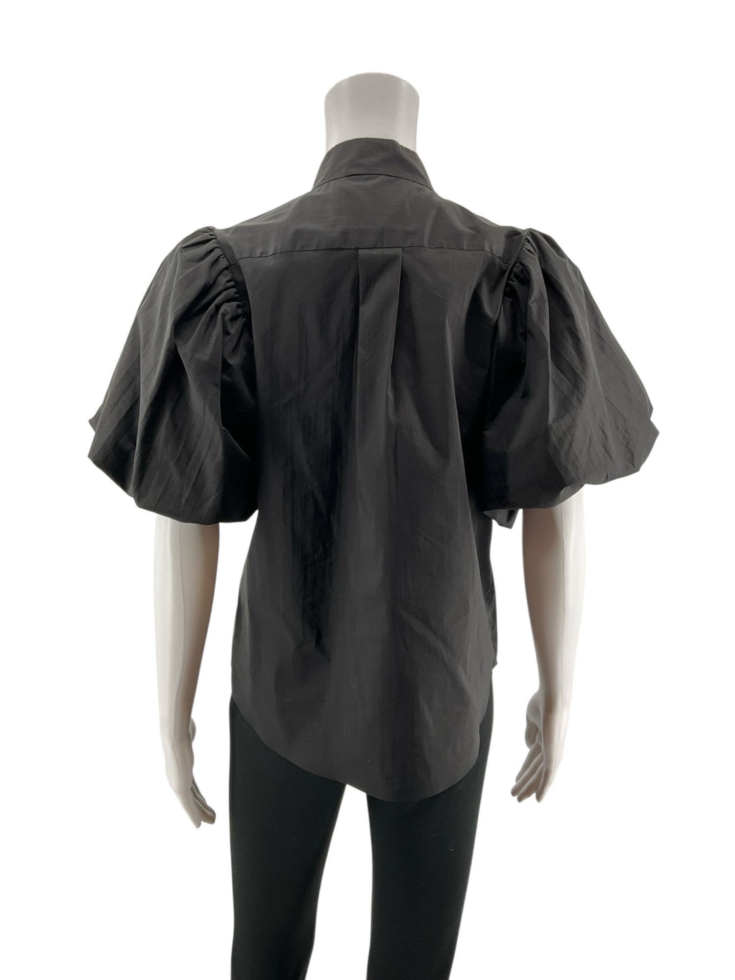 Frame Black Short Sleeve Voluminous Puff Sleeve Poplin Shirt Black Size Small - Size S