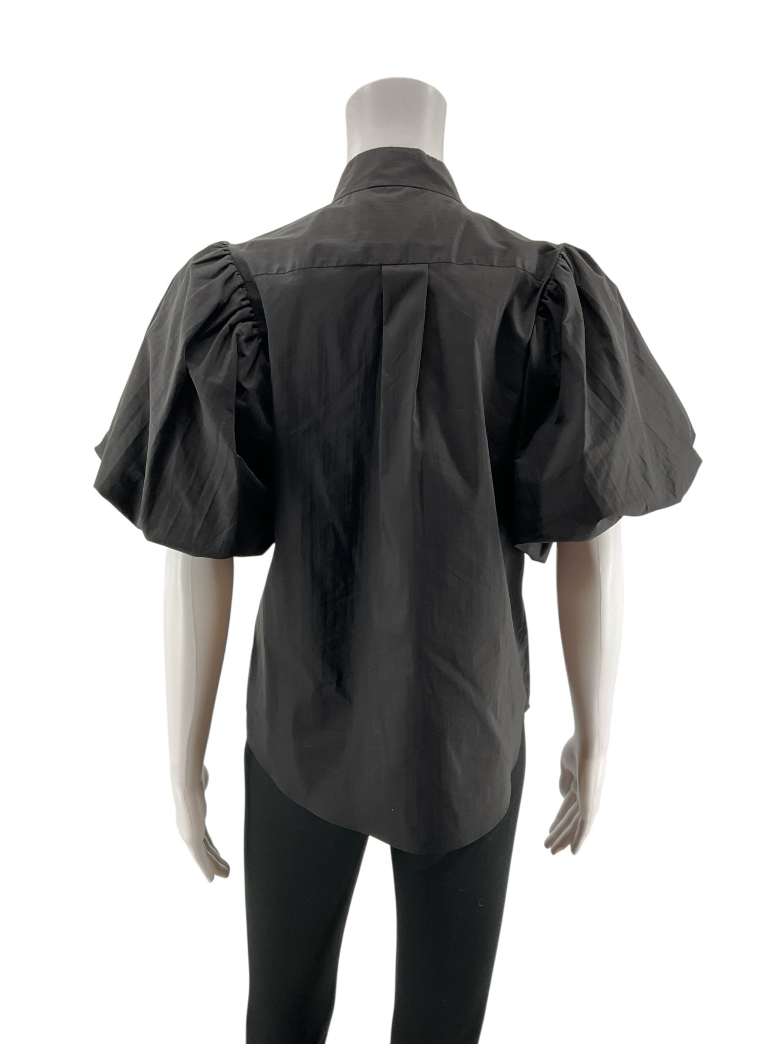 Frame Black Short Sleeve Voluminous Puff Sleeve Poplin Shirt Black Size Small - Size S