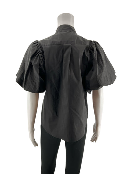 Frame Black Short Sleeve Voluminous Puff Sleeve Poplin Shirt Black Size Small - Size S