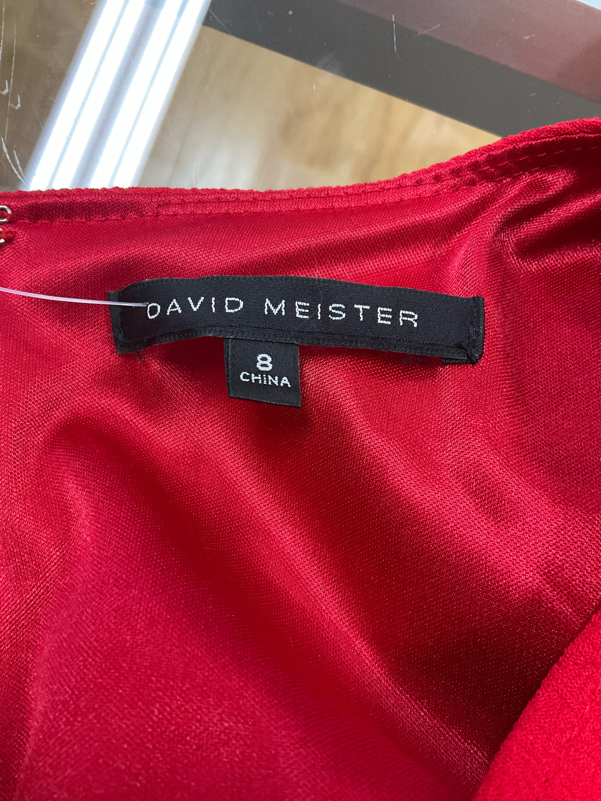 David Meister Red Wool Blend Bell Sleeve Dress - Size 8 - ONLINE ONLY
