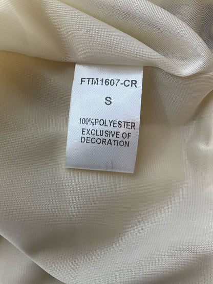 Pre-owned THML tan and black print sleeveless maxi dress, featuring a bohemian style, size small, on a neutral background.