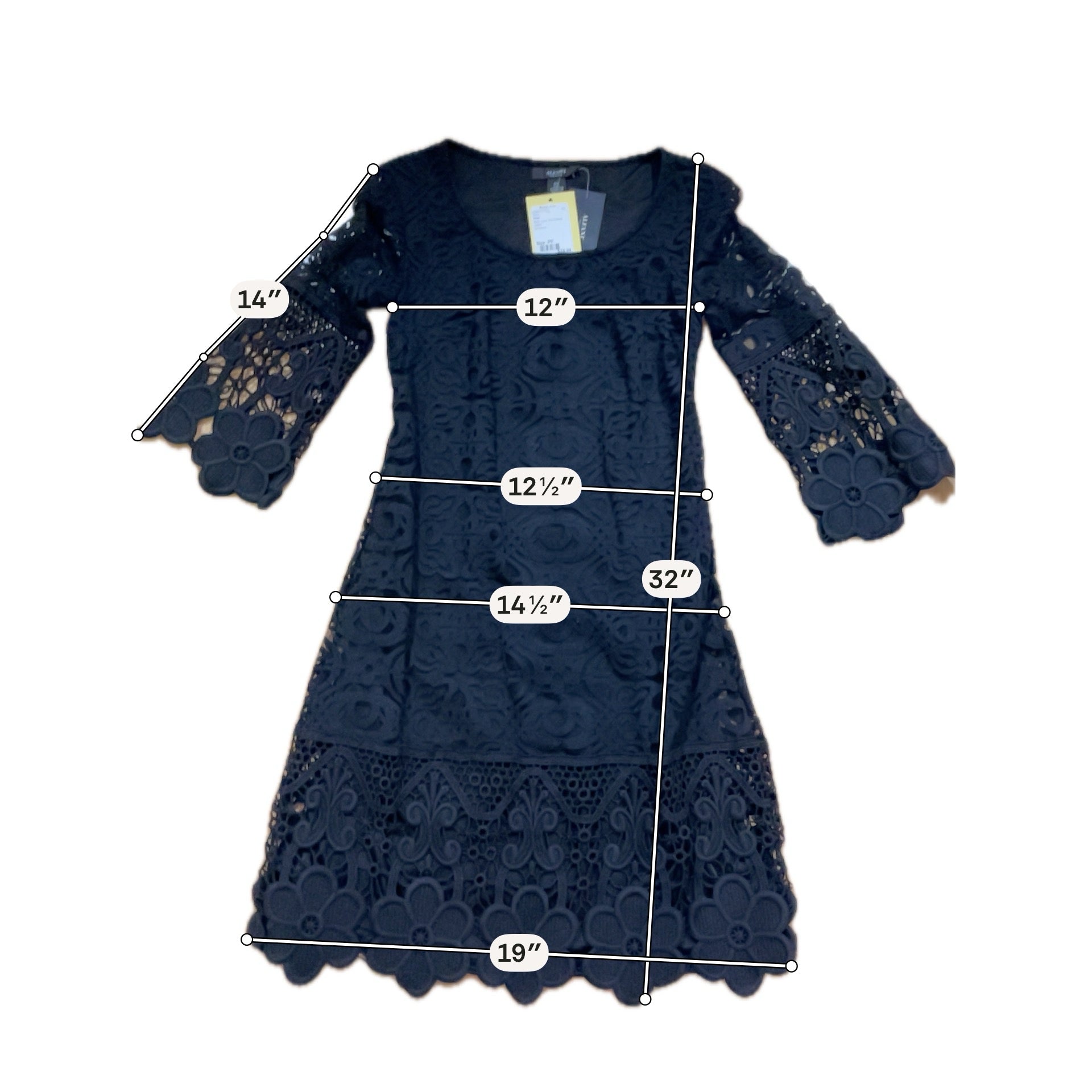 Alfani Petite Black Crochet Lace Bell Sleeve Tiered Mini Dress PP
