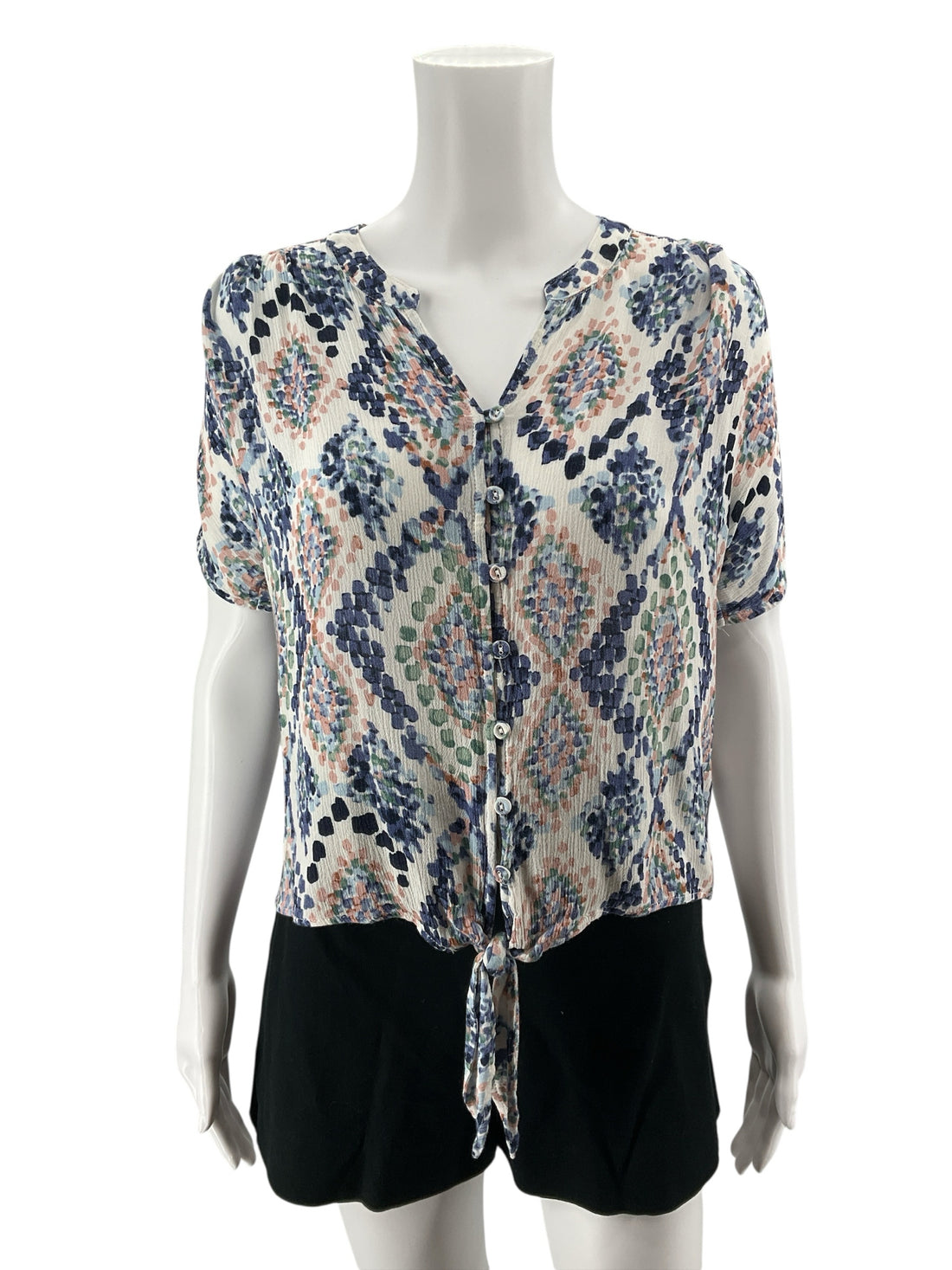 Lovestitch Boho Ikat Print Tie Front Top Blouse Medium Petite