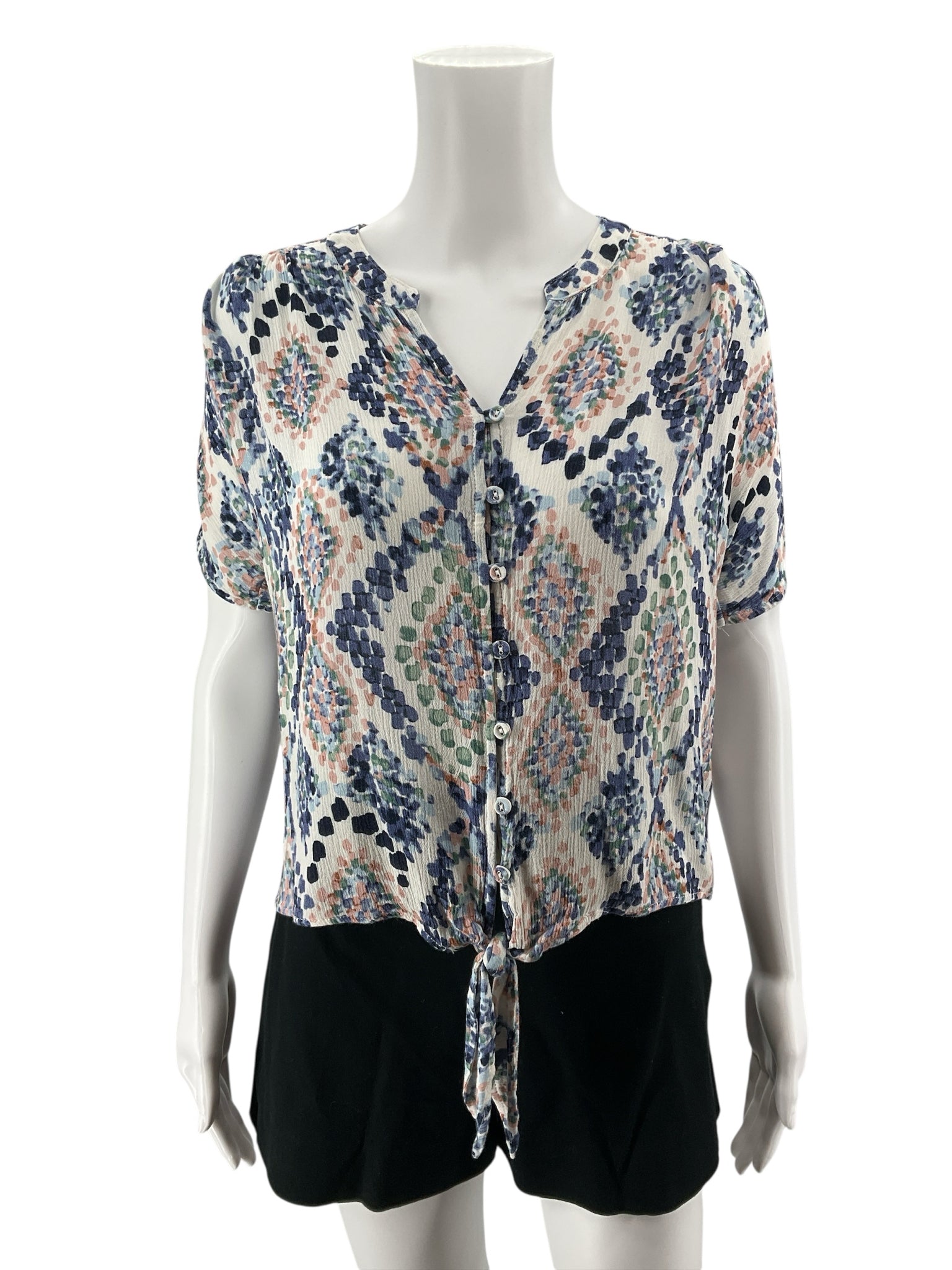 Lovestitch Boho Ikat Print Tie Front Top Blouse Medium Petite