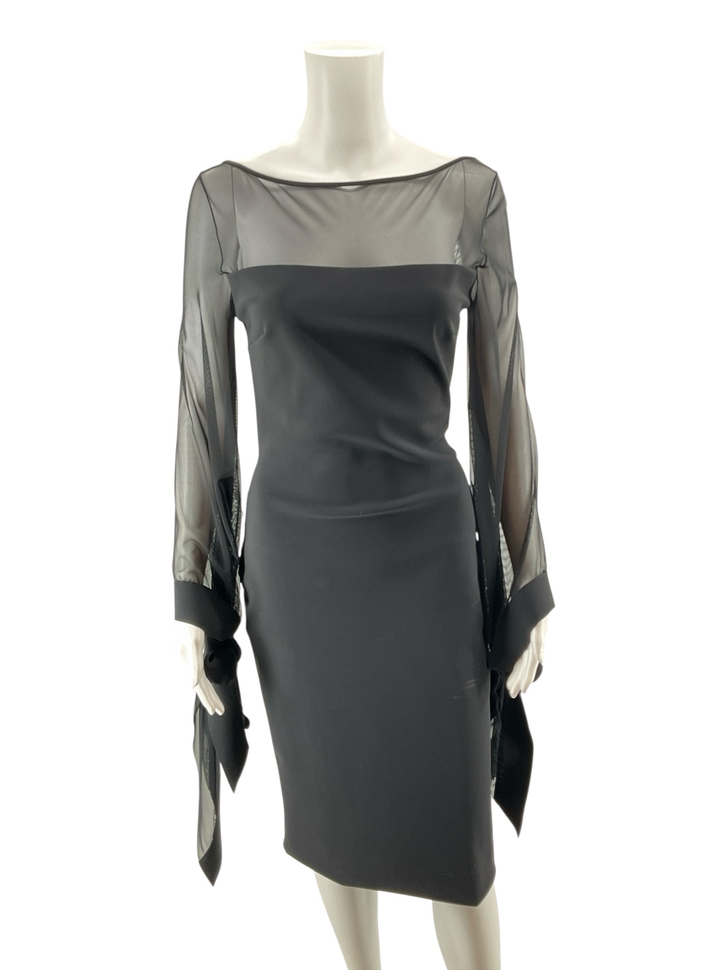 Chiara Boni La Petite Robe Agnese Sheer Sleeve Tie-Cuff Midi Dress Black Size Small