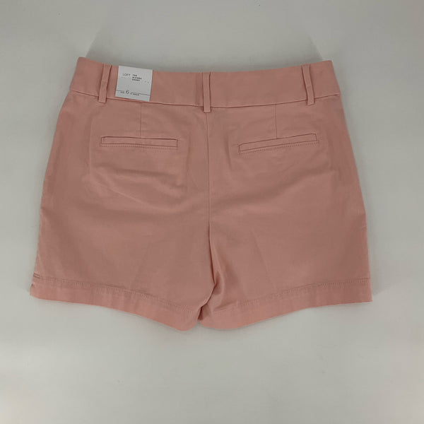 Back view of Loft Peach Shorts Size 6 showing welt pockets and tag attached, pre-owned but in new condition.
