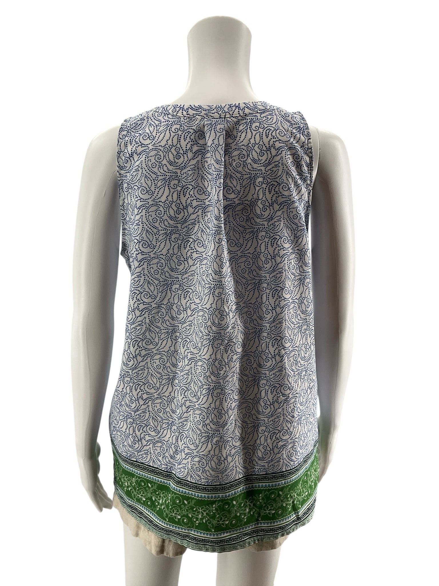 Dalia Mixed Print Sleeveless Split Neck Tunic Blouse Size Medium