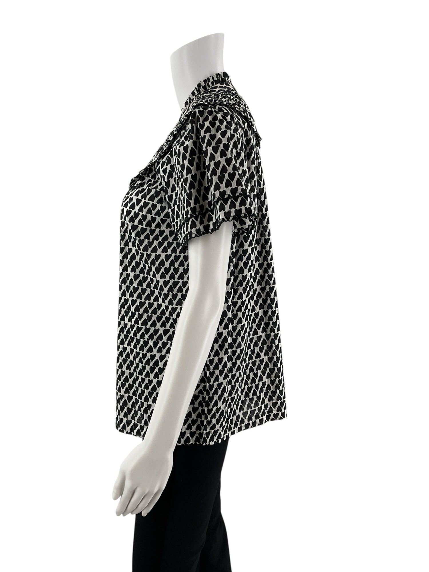 Ivy Jane white/black Short Sleeve Heart Print Smocked Ruffle Yoke Blouse Top Size Small NWT - Size S