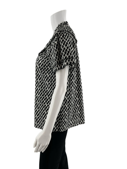 Ivy Jane white/black Short Sleeve Heart Print Smocked Ruffle Yoke Blouse Top Size Small NWT - Size S